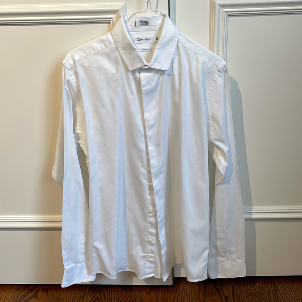 Calvin Klein white cotton sateen dress shirt